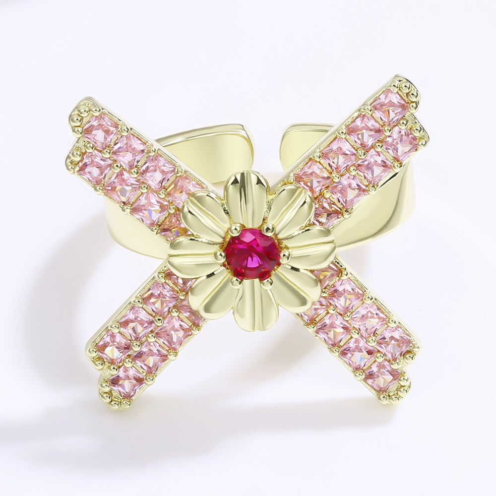 Arany tónusú Emporia Ötvözetű Gyűrű Vörös Emporia® Kristállyal és Rózsaszínű Emporia® Kristállyal