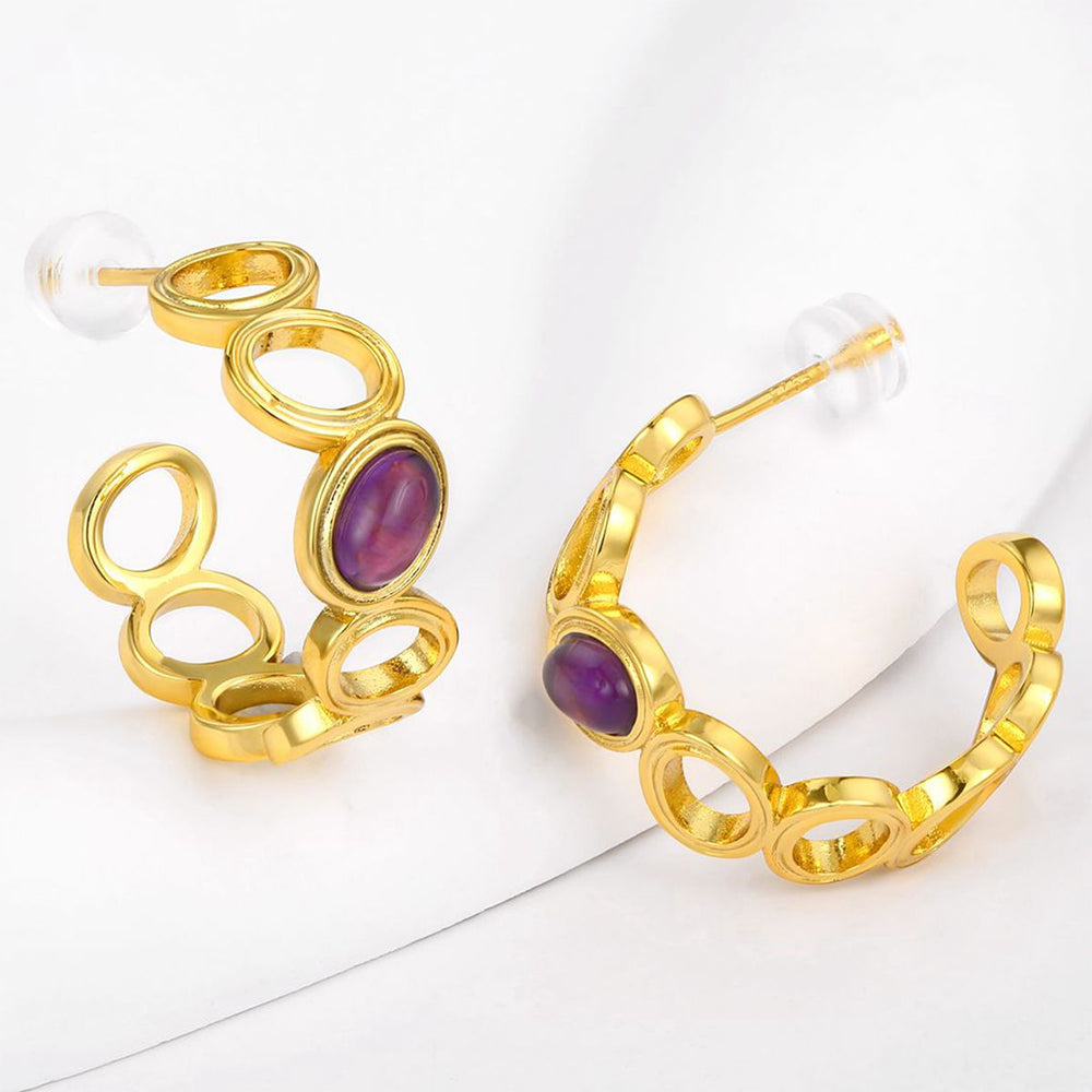 Arany tónusú Emporia Ötvözetű Fülbevaló Lila Emporia® Kristállyal