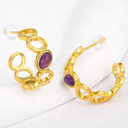 Arany tónusú Emporia Ötvözetű Fülbevaló Lila Emporia® Kristállyal