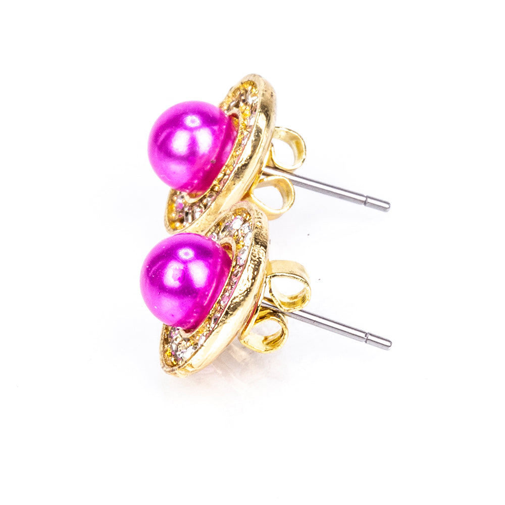 Arany tónusú Emporia Ötvözetű Szett Fehér Édesvízi Kagylógyönggyel és Fehér Emporia® Kristállyal ( Nyaklánc+Fülbevaló+Medál )