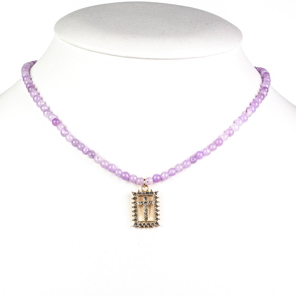 Kereszt Gyöngy Nyaklánc Levendula Kvarccal és Fehér Emporia® Kristállyal ( Nyaklánc+Medál )