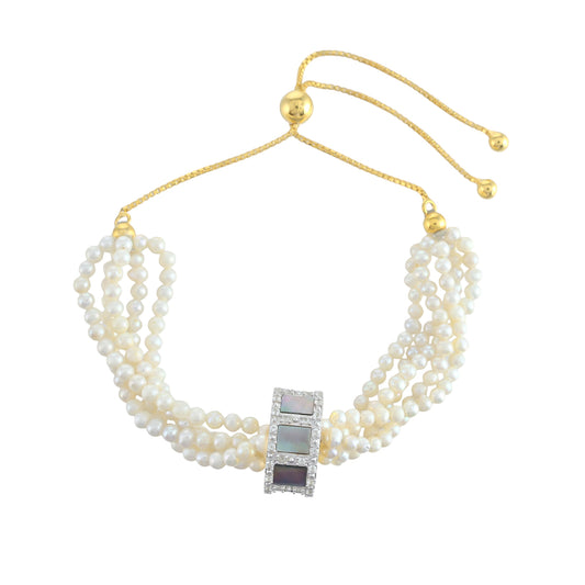 Arannyal Bevont Ezüst Karkötő Paua Kagylóval és Édesvízi Kagylógyönggyel