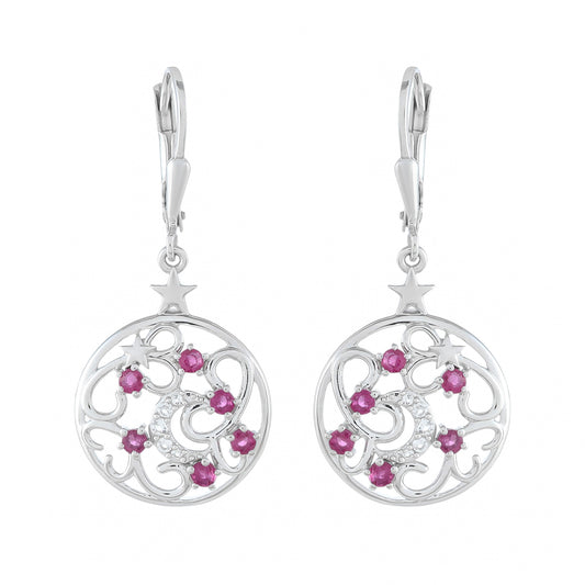Ezüst Fülbevaló Thai Rubinnal és Fehér Topázzal