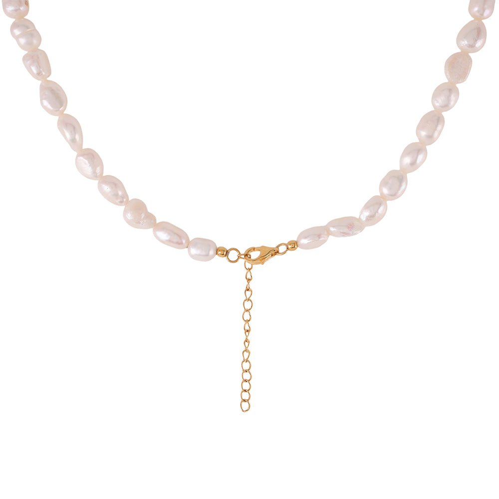 Arannyal Bevont Ezüst Nyaklánc Fehér Édesvízi Kagylógyönggyel