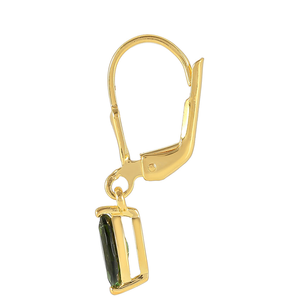 Arannyal Bevont Ezüst Fülbevaló Zöld Turmalinnal