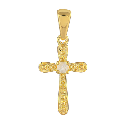 Kereszt Arannyal Bevont Ezüst Medál Szivárvány Holdkővel