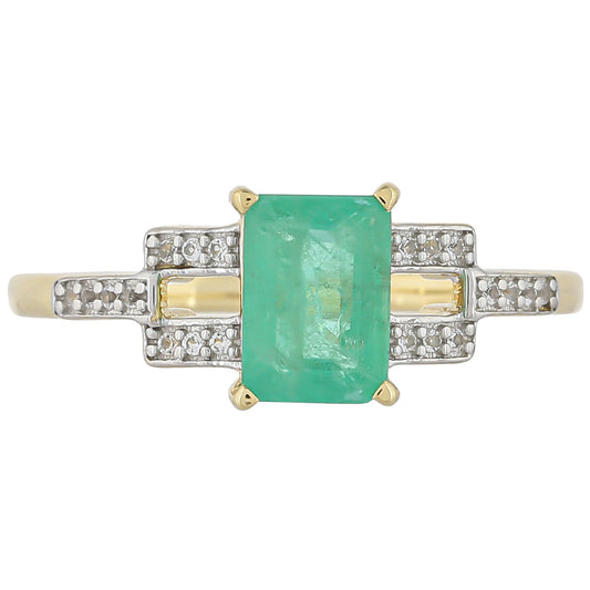 9 Karátos Arany Gyűrű Brazil Smaragddal és Fehér Topázzal