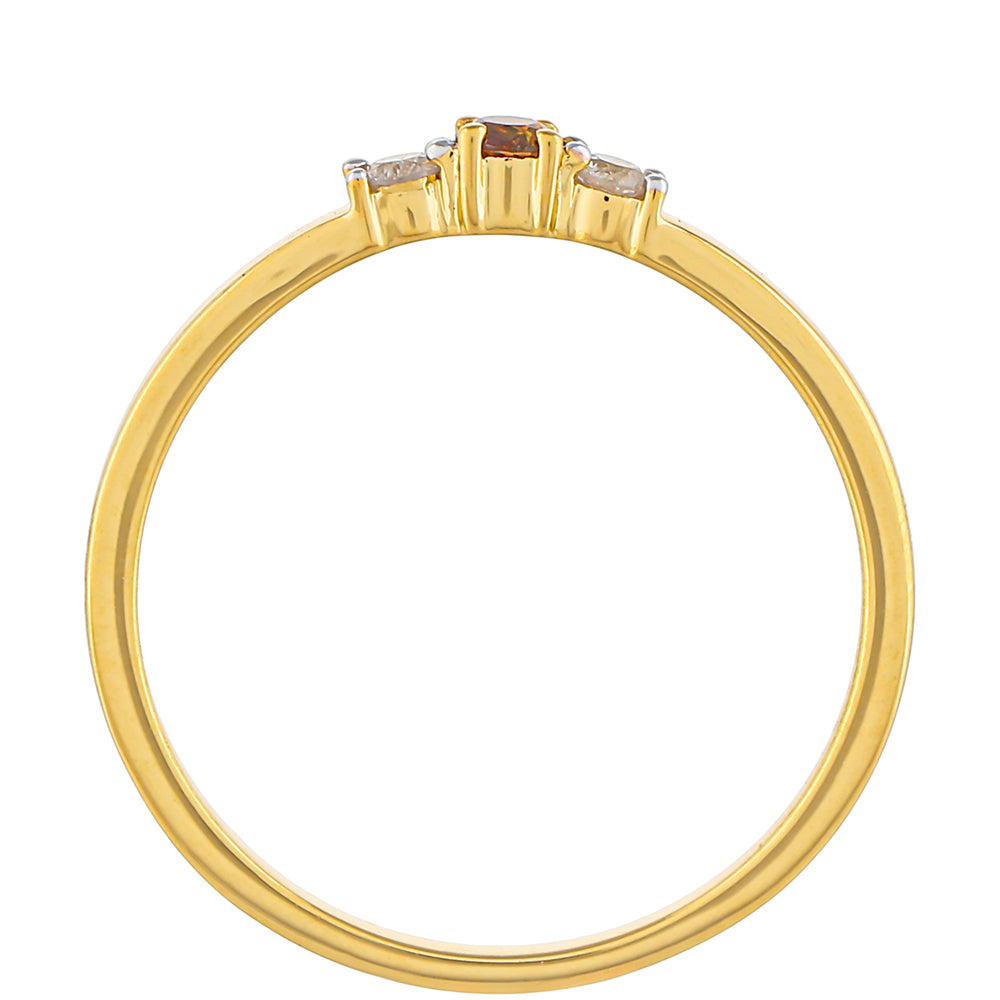 Arannyal Bevont Ezüst Gyűrű Vörös Gyémánttal és Fehér Gyémánttal