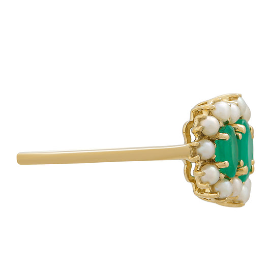 9 Karátos Arany Gyűrű Brazil Smaragddal és Fehér Édesvízi Kagylógyönggyel