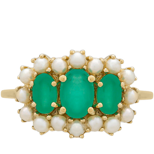 9 Karátos Arany Gyűrű Brazil Smaragddal és Fehér Édesvízi Kagylógyönggyel