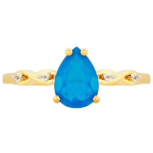 Arannyal Bevont Ezüst Gyűrű Etiópiai Paraiba Kék Opállal és Fehér Topázzal