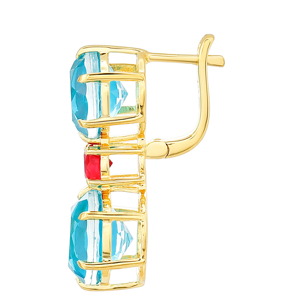 Arannyal Bevont Ezüst Fülbevaló Paraiba Kvarccal és Vörös Kvarccal