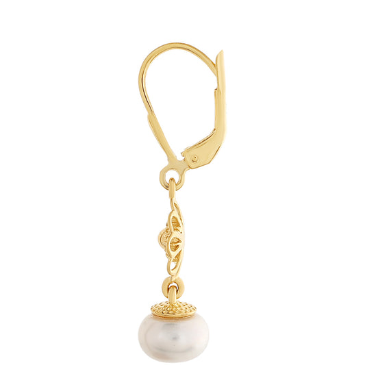 Arannyal Bevont Ezüst Fülbevaló Barokk Édesvízi Tenyésztett Gyönggyel