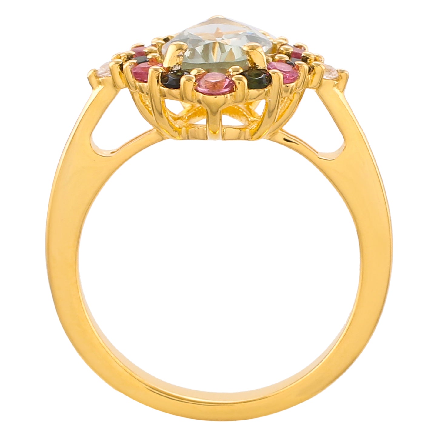 Arannyal Bevont Ezüst Gyűrű Zöld Ametiszttel és Rózsaszínű Turmalinnal