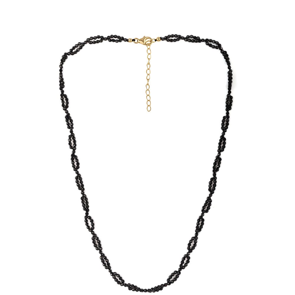 Arannyal Bevont Ezüst Nyaklánc Fekete Spinellel