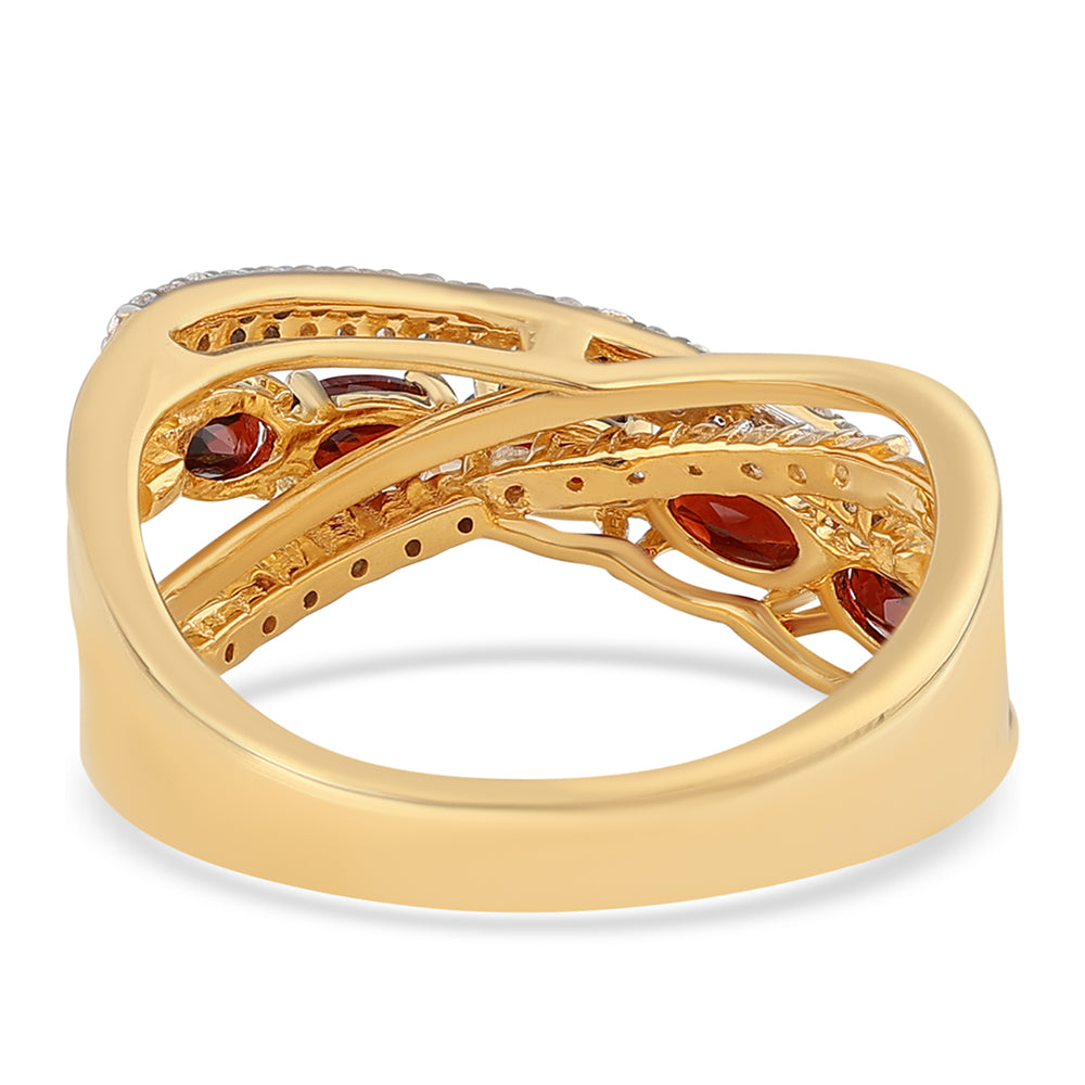 Arannyal Bevont Ezüst Gyűrű Barton Gránáttal és Fehér Topázzal