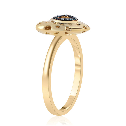 Arannyal Bevont Ezüst Gyűrű Kék Gyémánttal