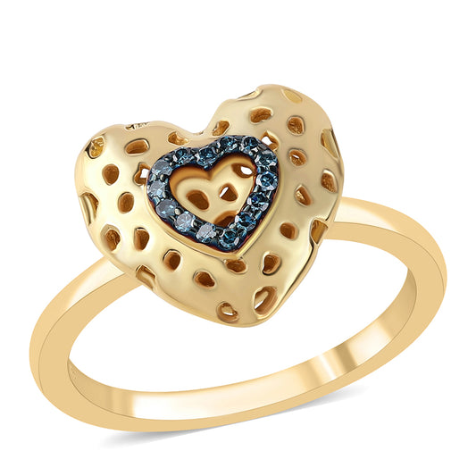 Arannyal Bevont Ezüst Gyűrű Kék Gyémánttal