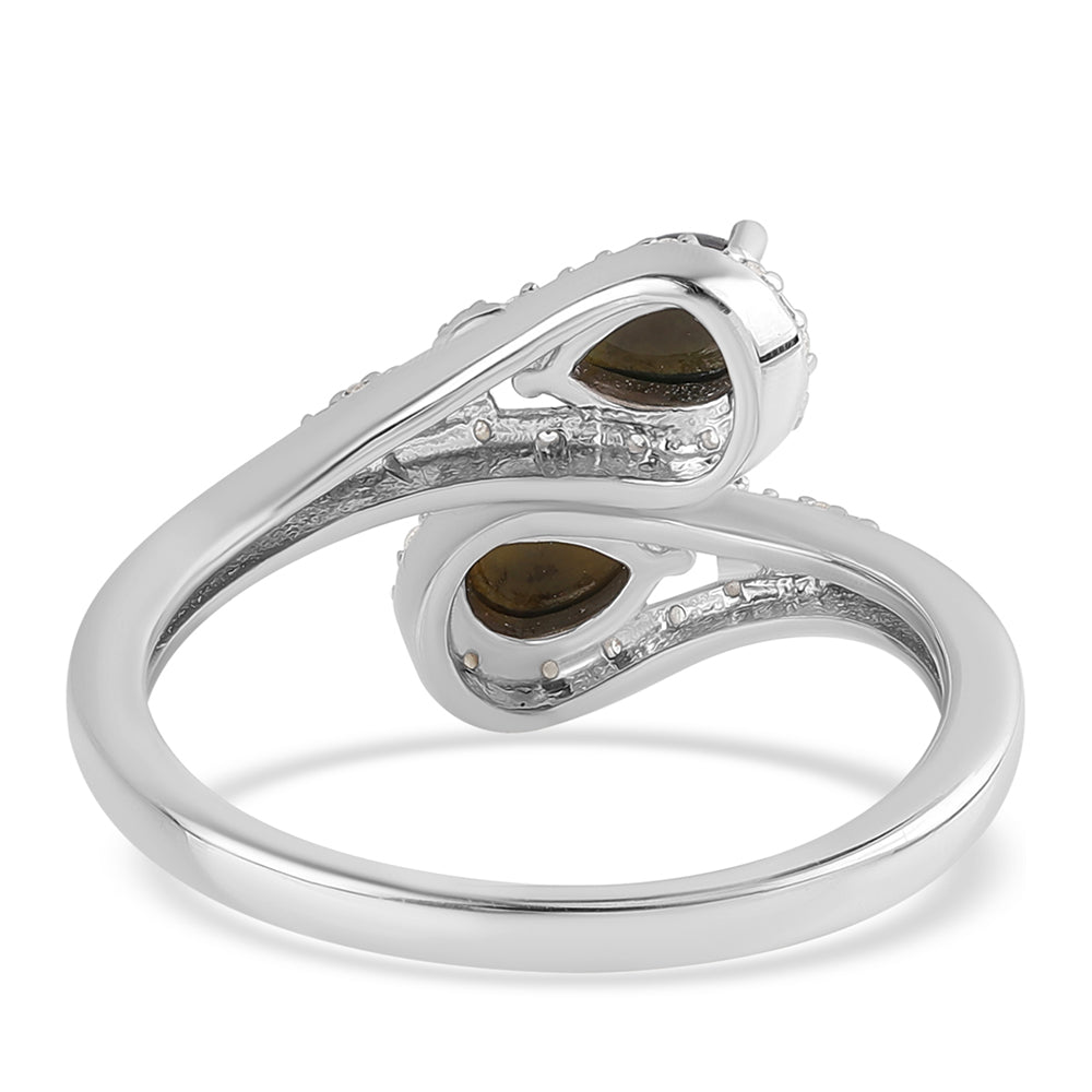 Ezüst Gyűrű Lega Dembi Éjfekete Etiópiai Opállal és Fehér Topázzal