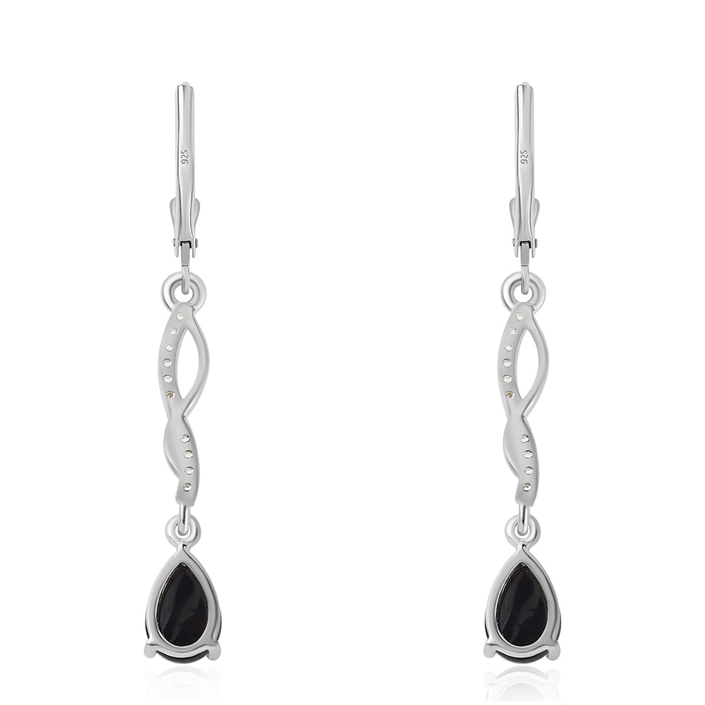 Ezüst Fülbevaló Lega Dembi Éjfekete Etiópiai Opállal és Fehér Topázzal
