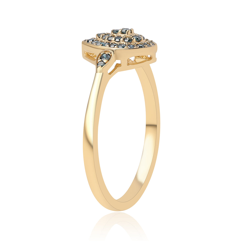 Arannyal Bevont Ezüst Gyűrű Kék Gyémánttal