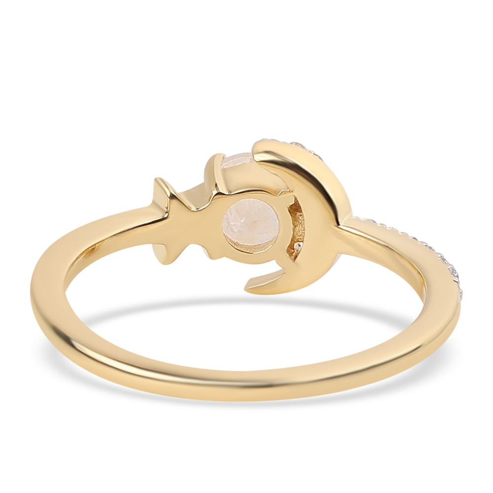 Arannyal Bevont Ezüst Gyűrű "AA" Osztályú Szivárvány Holdkővel és Fehér Topázzal