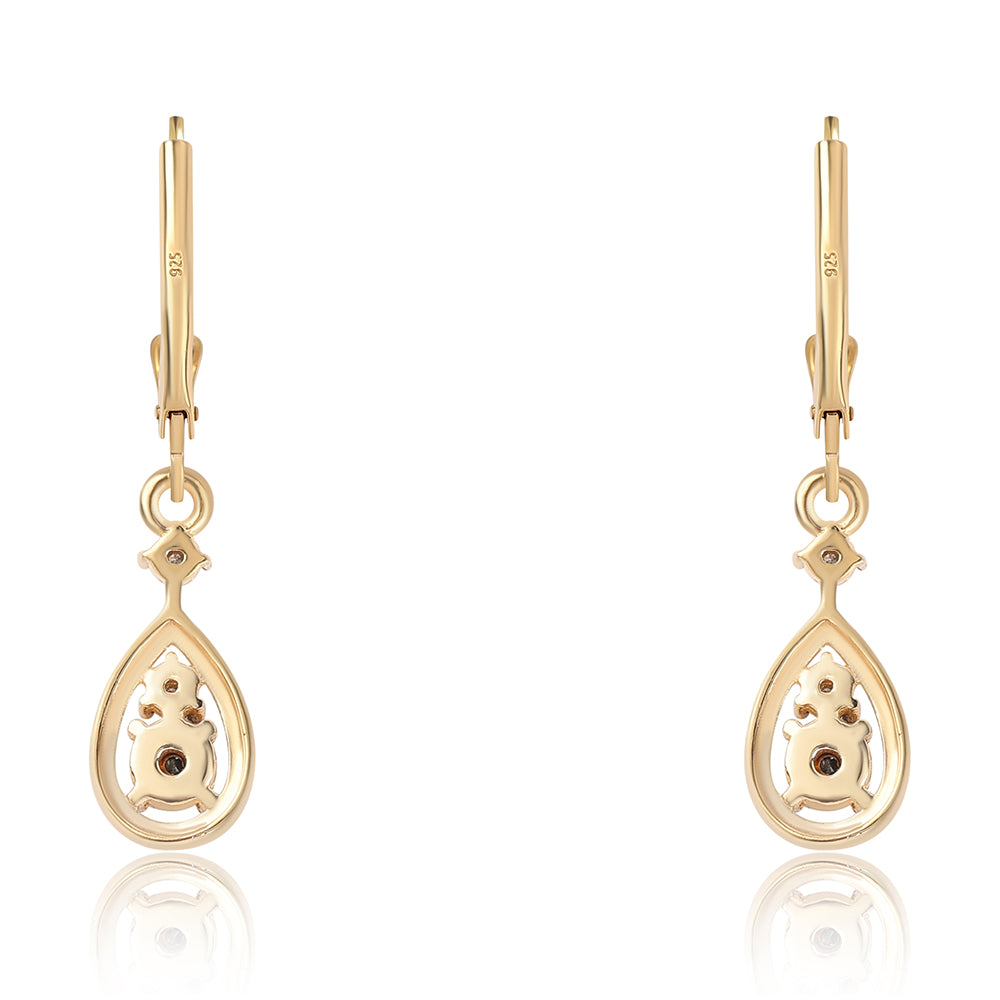 Arannyal Bevont Ezüst Fülbevaló Kék Gyémánttal és Fehér Gyémánttal