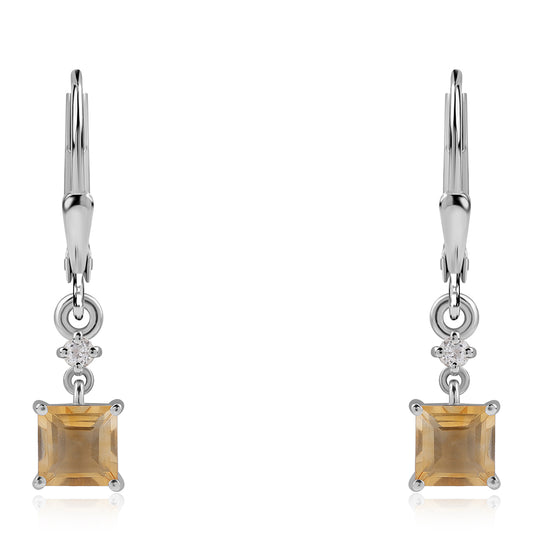 Ezüst Fülbevaló "AA" Osztályú Brazíliai Citrinnel és Fehér Topázzal