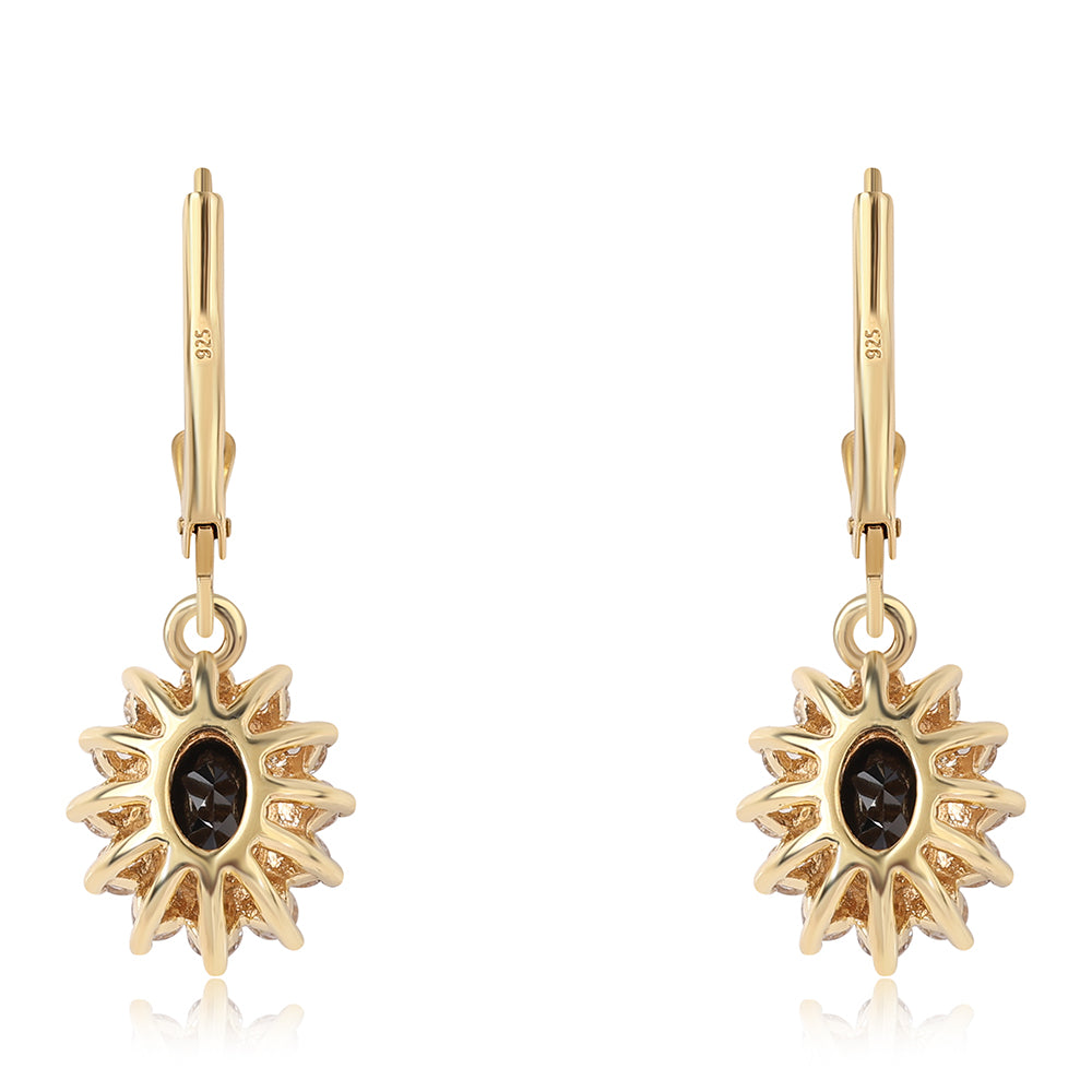 Arannyal Bevont Ezüst Fülbevaló Fekete Spinellel és Fehér Topázzal