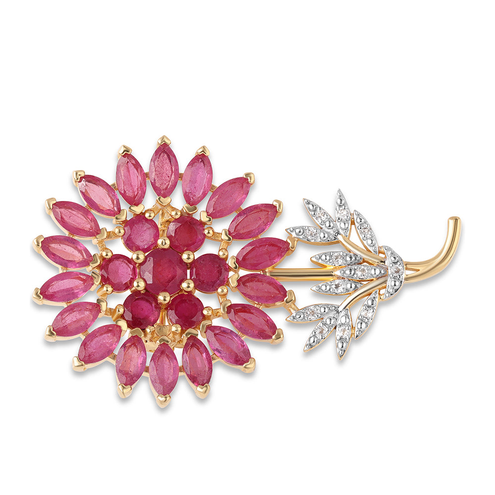 Arannyal Bevont Ezüst Bross Mozambiquei Rubinnal és Fehér Topázzal