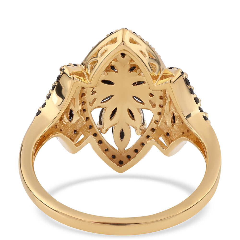 Arannyal Bevont Ezüst Gyűrű Fekete Spinellel