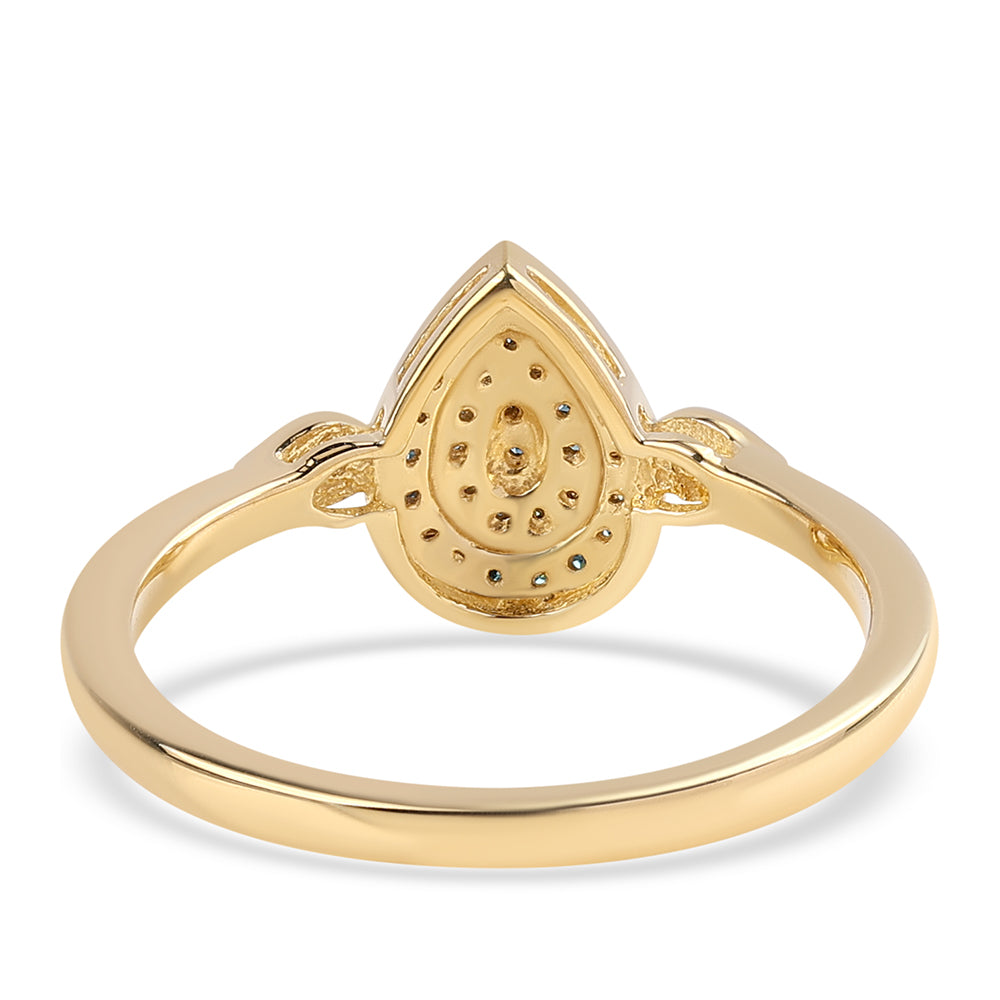 Arannyal Bevont Ezüst Gyűrű Kék Gyémánttal