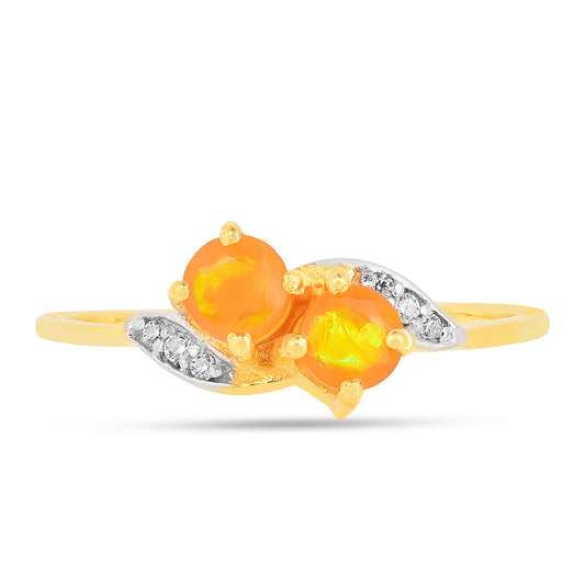 Arannyal Bevont Ezüst Gyűrű Tűzopállal és Fehér Cirkónnal