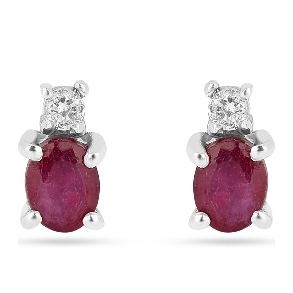 Ezüst Fülbevaló Thai Rubinnal és Fehér Cirkónnal
