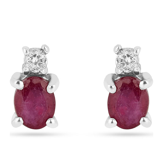 Ezüst Fülbevaló Thai Rubinnal és Fehér Cirkónnal