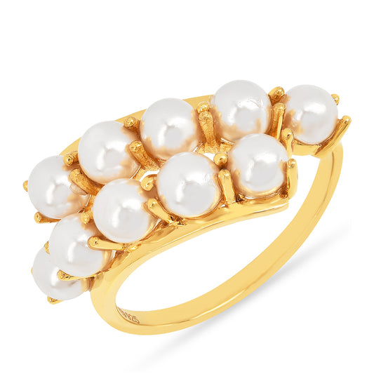 Arannyal Bevont Ezüst Gyűrű Krém Édesvízi Kagylógyönggyel