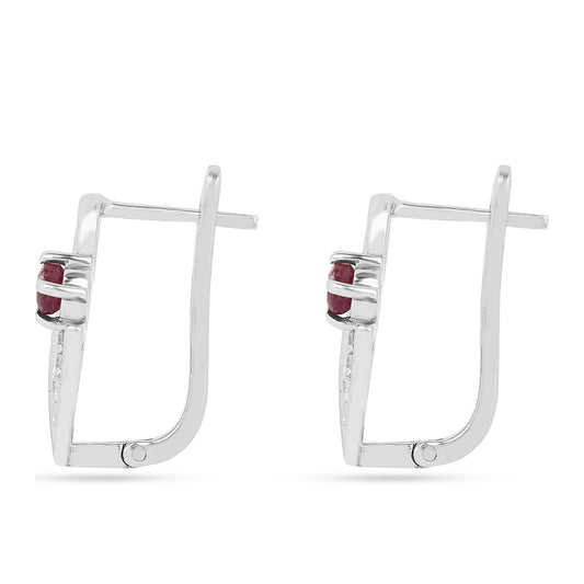 Ezüst Fülbevaló Thai Rubinnal és Fehér Cirkónnal