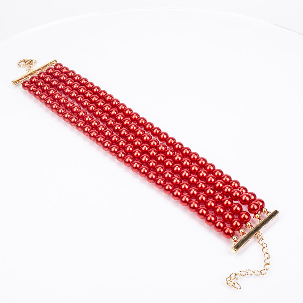 Arannyal Bevont Ezüst Karkötő Vörös Édesvízi Kagylógyönggyel