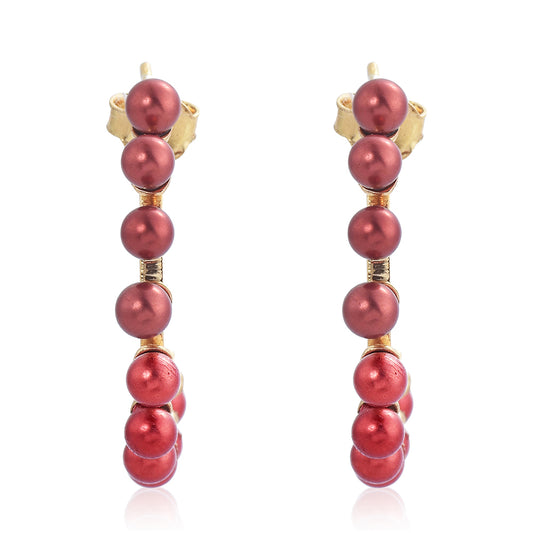 Arannyal Bevont Ezüst Fülbevaló Vörös Édesvízi Kagylógyönggyel