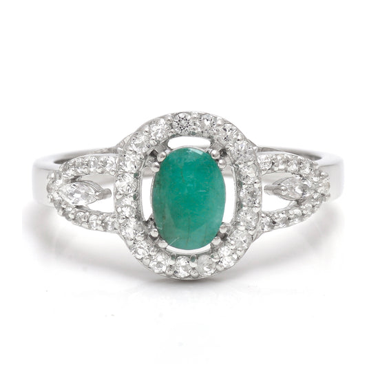 Ezüst Gyűrű Brazil Smaragddal és Fehér Topázzal