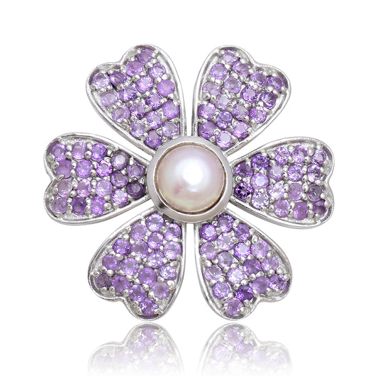 Ezüst Bross Marokkói Ametiszttel és Fehér Édesvízi Kagylógyönggyel