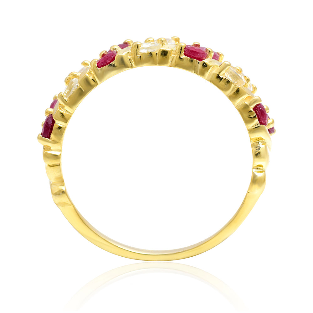 Arannyal Bevont Ezüst Gyűrű Madagaszkári Rubinnal és Fehér Topázzal