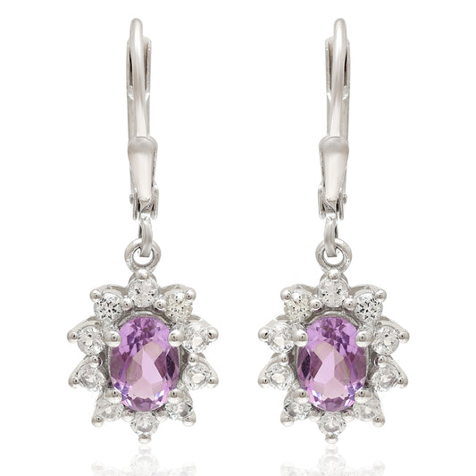 Ezüst Fülbevaló Brazil Ametiszttel és Fehér Topázzal