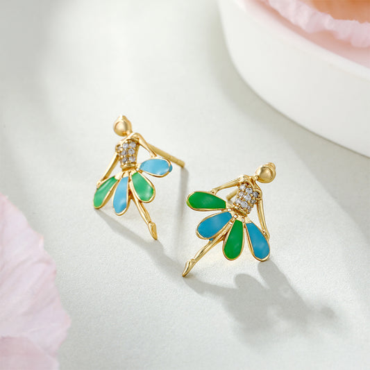 Arany tónusú Emporia Ötvözetű Fülbevaló Tűzzománccal és Fehér Emporia® Kristállyal