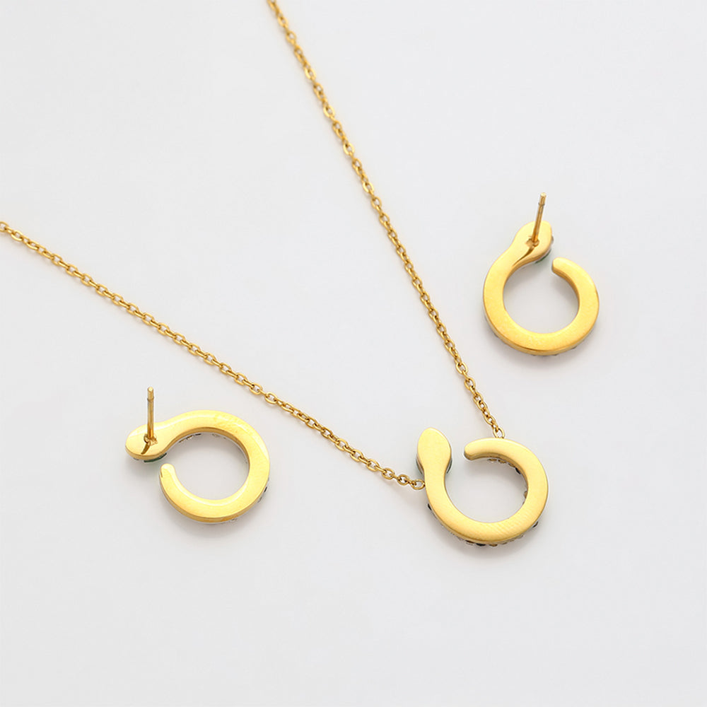 Arany tónusú Emporia Ötvözetű Szett Zöld Emporia® Kristállyal és Fehér Emporia® Kristállyal ( Nyaklánc+Fülbevaló )