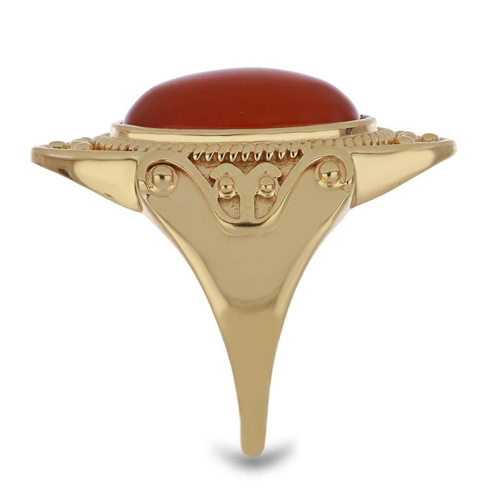 Arannyal Bevont Ezüst Gyűrű Vörös Kalcedonnal