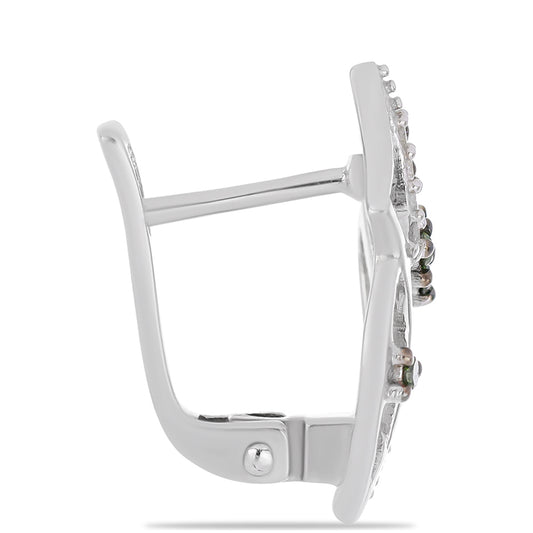 Ezüst Fülbevaló Zöld Gyémánttal és Fehér Gyémánttal