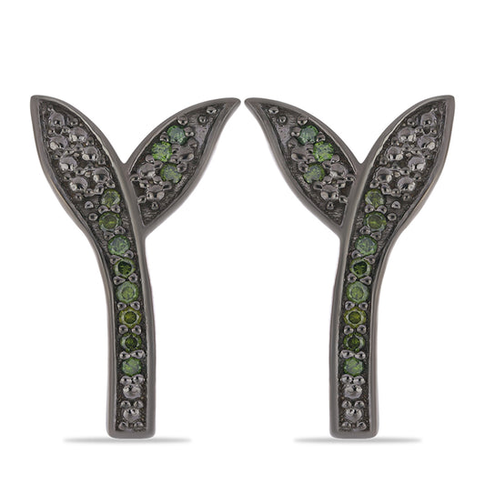 Ezüst Fülbevaló Zöld Gyémánttal