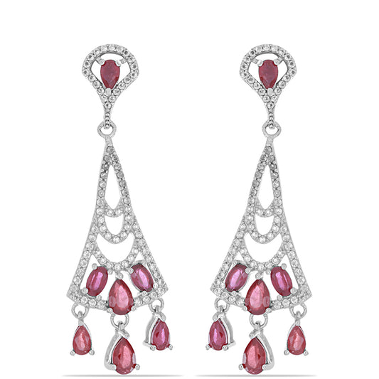 Ezüst Fülbevaló Madagaszkári Rubinnal és Fehér Topázzal