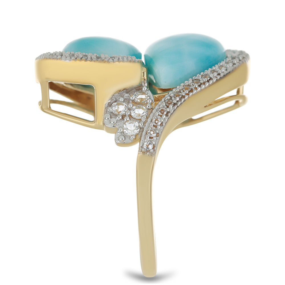 Arannyal Bevont Ezüst Gyűrű Larimarral és Fehér Topázzal